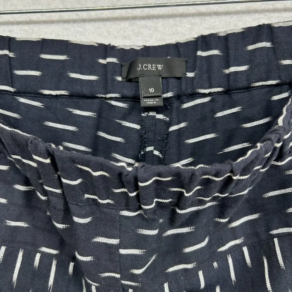 J.CREW Pants Womens 10 Pull On Ikat Cropped Metallic Tux Stripes Cotton Blue